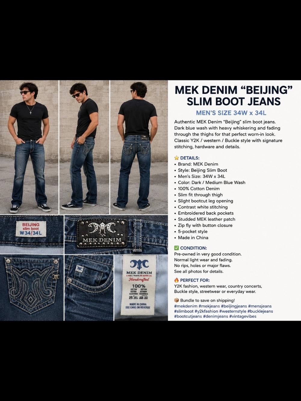 Beijing MEK Slim Boot Jeans in Dark/Medium Blue - Men's
